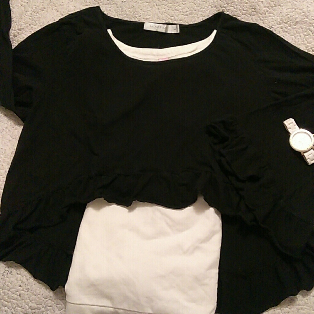 Mink pink black blouse